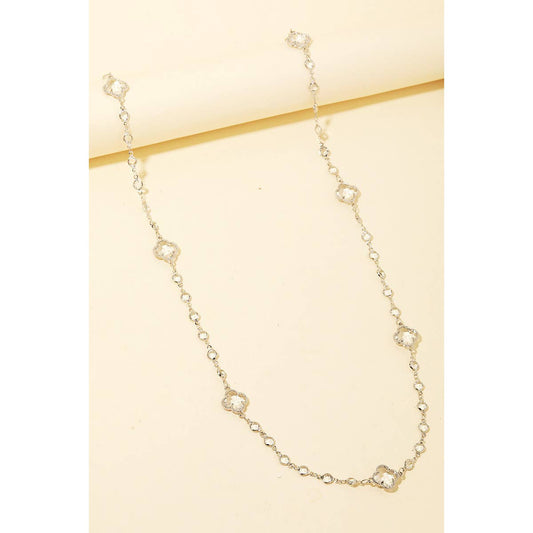 Sparkling Clover Chain Drape Necklace- Silver