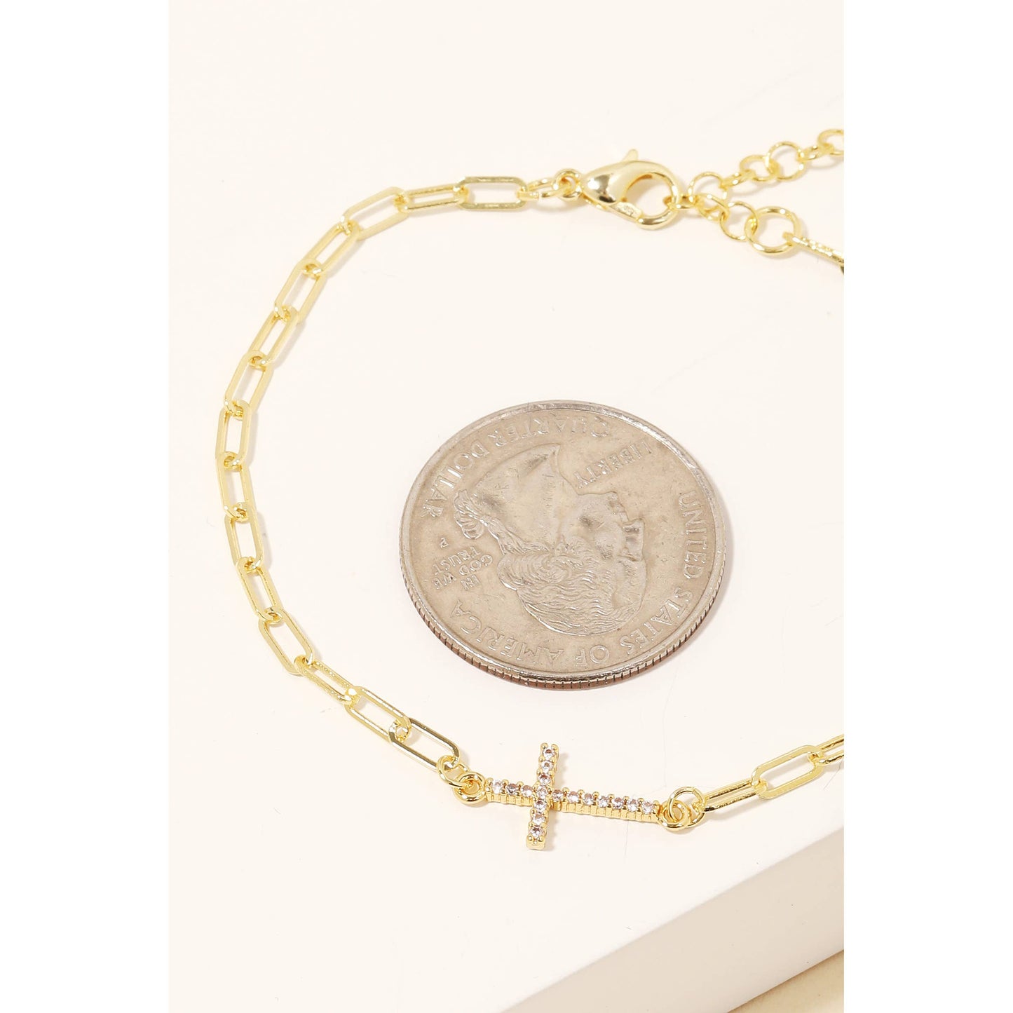 Gilded Grace: Pave Cross Chain Bracelet