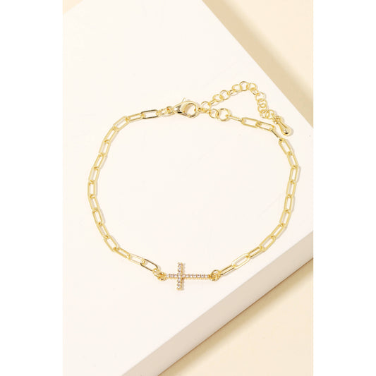 Gilded Grace: Pave Cross Chain Bracelet