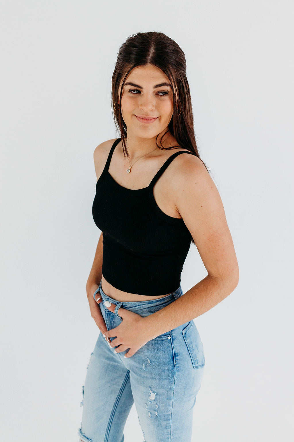 Classic Comfort Cropped Tank- Black