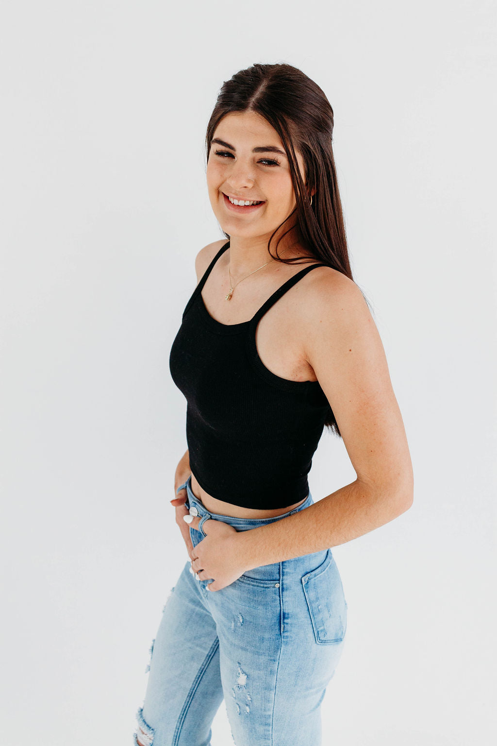 Classic Comfort Cropped Tank- Black