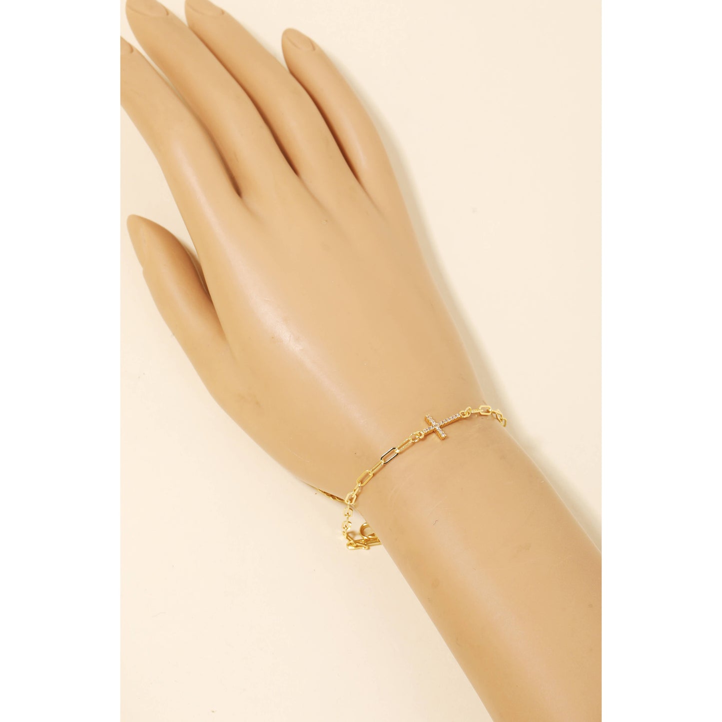 Gilded Grace: Pave Cross Chain Bracelet