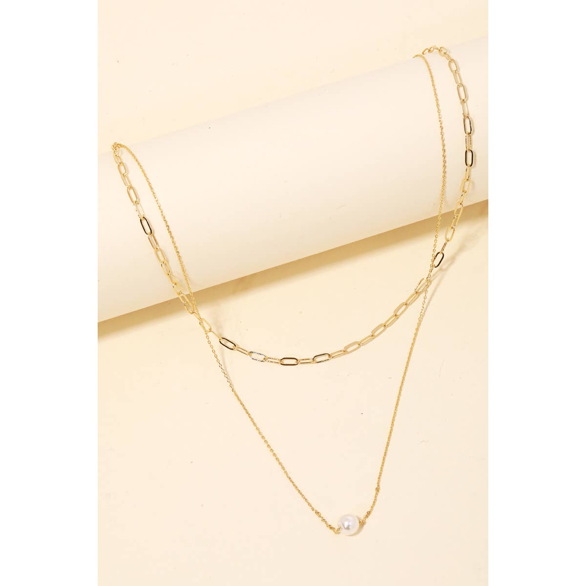 Pearl Adorned Chain Cascade Necklace- Gold