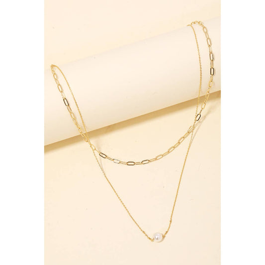 Pearl Adorned Chain Cascade Necklace- Gold