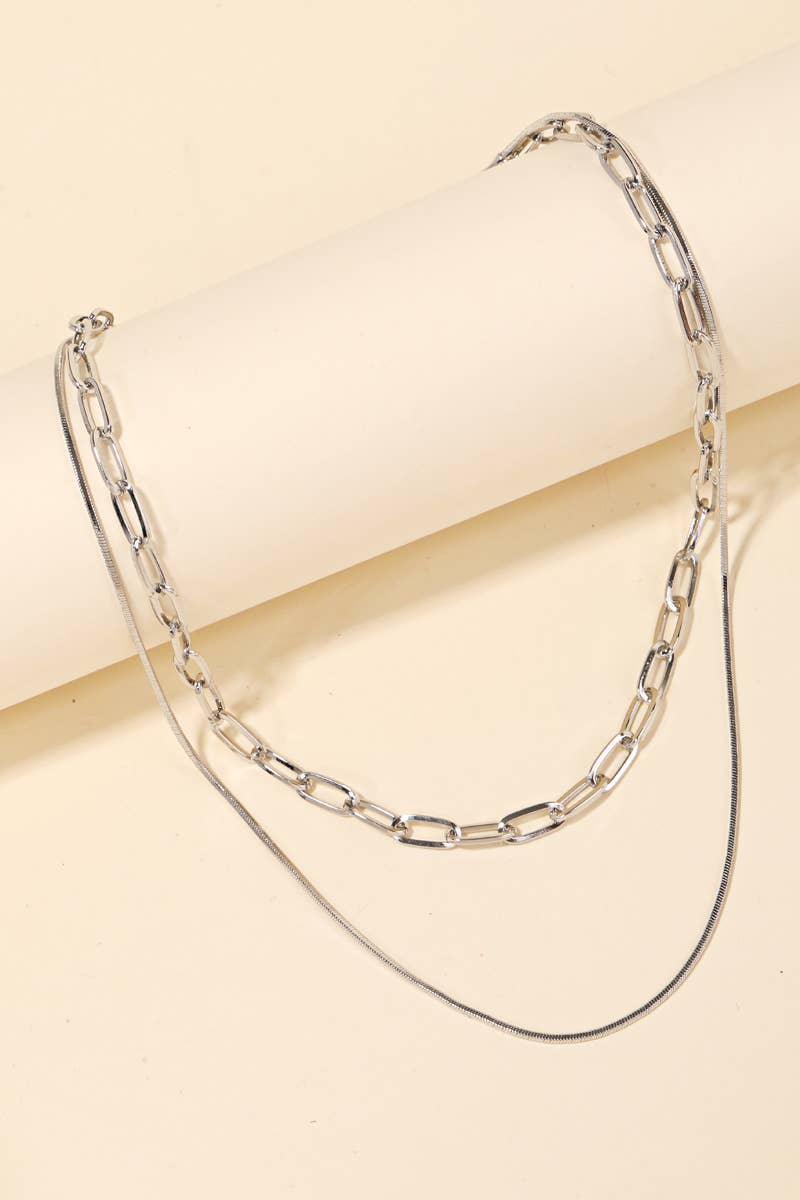 Dual Harmony Layered Necklace- Silver