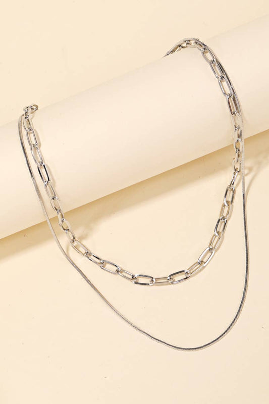 Dual Harmony Layered Necklace- Silver